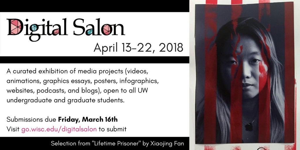 UWDesignLab's tweet photo. Are you working on a digital media project for class? Or just for fun? Submit it to Digital Salon for a chance for your work to be displayed @UWMadLibraries! Visit https://t.co/euTYmUcGhh for more information/to submit your work! https://t.co/Sl3HvcfapJ