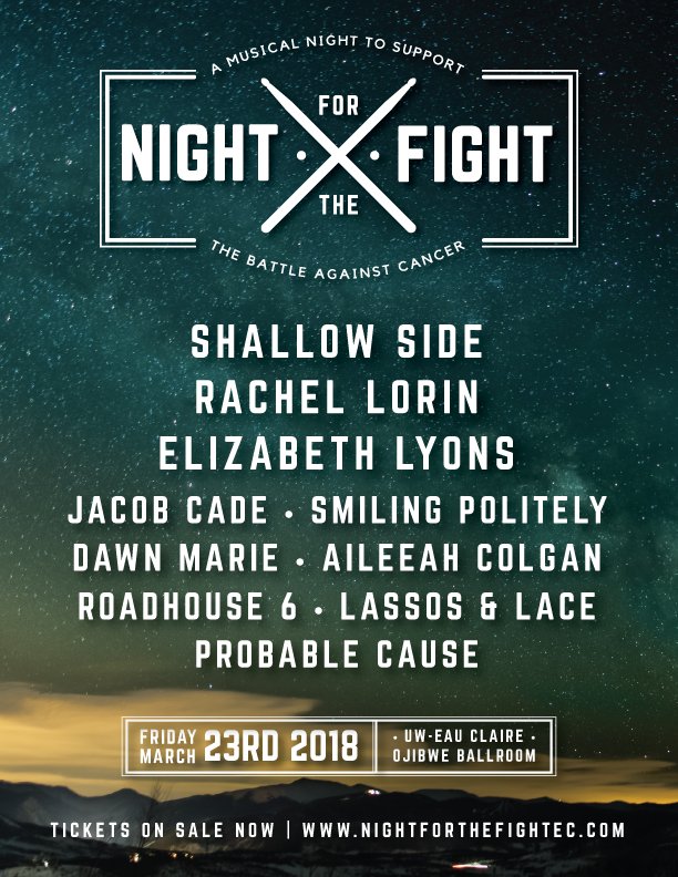 Join us in the fight against #cancer at Night For the Fight, 3/23 in Eau Claire, WI // Enjoy live music from <a href="/eLyonsMusic/">ELIZABETH LYONS REILY</a>, <a href="/AileeahC/">Aileeah Colgan</a>, @Roadhouse6band &amp; more! All proceeds benefit The <a href="/GilbertBrown/">Gilbert Brown</a>  Foundation <a href="/GB_Foundation93/">GB_Foundation</a>! Get your tix: bit.ly/NightForTheFig… #ProudSupporter