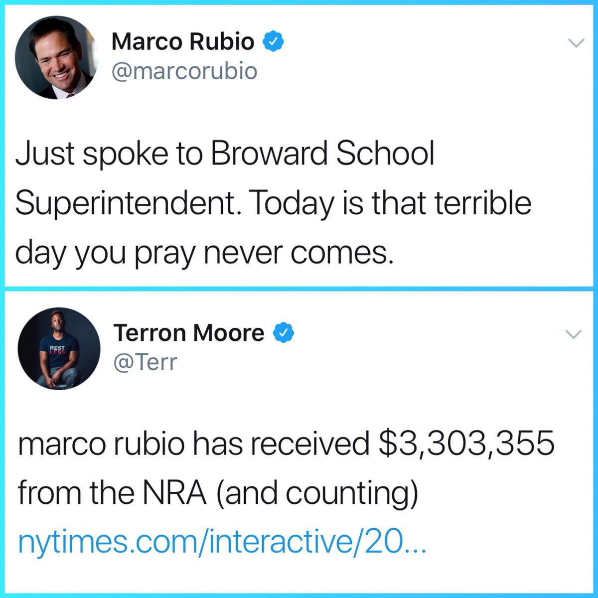 DubiousRubio's tweet photo. My thoughts and prayers are with the #NRA. #MarcoRubio #Florida #schoolshooting https://t.co/OLXWb728EL