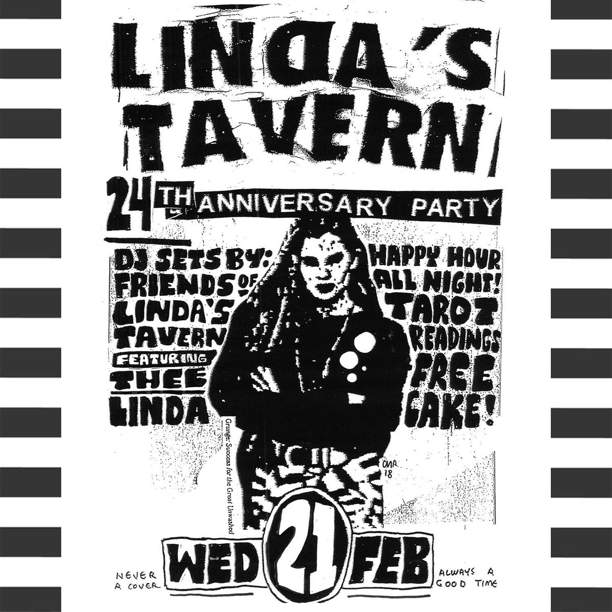 Lindastavern's tweet photo. We’re turning 24! Join us next Wednesday at 7 to party with us! There will be a bunch of Linda’s family DJs from the past and present including Linda herself, tarot card readings, happy hour ALL DAY and free cake! And as always, no cover!!! 🎉🎉🎉 https://t.co/v5ReYt3rIp