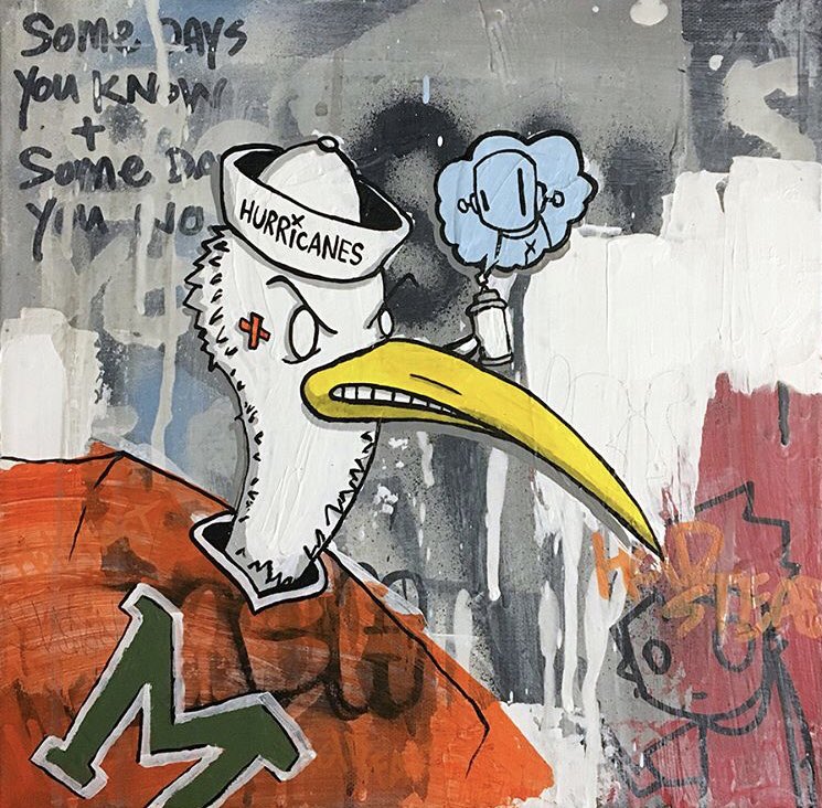 LTL_FTA's tweet photo. Can you tell what @chrisRWK changed Sebastian’s iconic pipe to in his piece for Puerto Rico? We can’t wait to unveil all the other @UM_Sebastian pieces on 2✋🏼21🤚🏼2018 at @univmiami #lasttoleavefirsttoarrive #miamievent @DirectRelief #sebastiantheibis #GoCanes #canesbaseball https://t.co/kb2pUa2buy