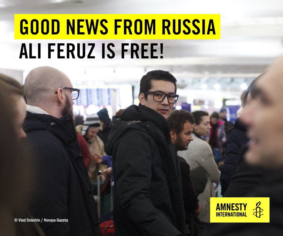 AmnestyUA's tweet image. GOOD NEWS 🎉

Ali Feruz has been released and earlier this morning boarded a plane from Russia to Germany.
 
A huge thank you to all those who supported the case and took action! 
#AmnestyAction