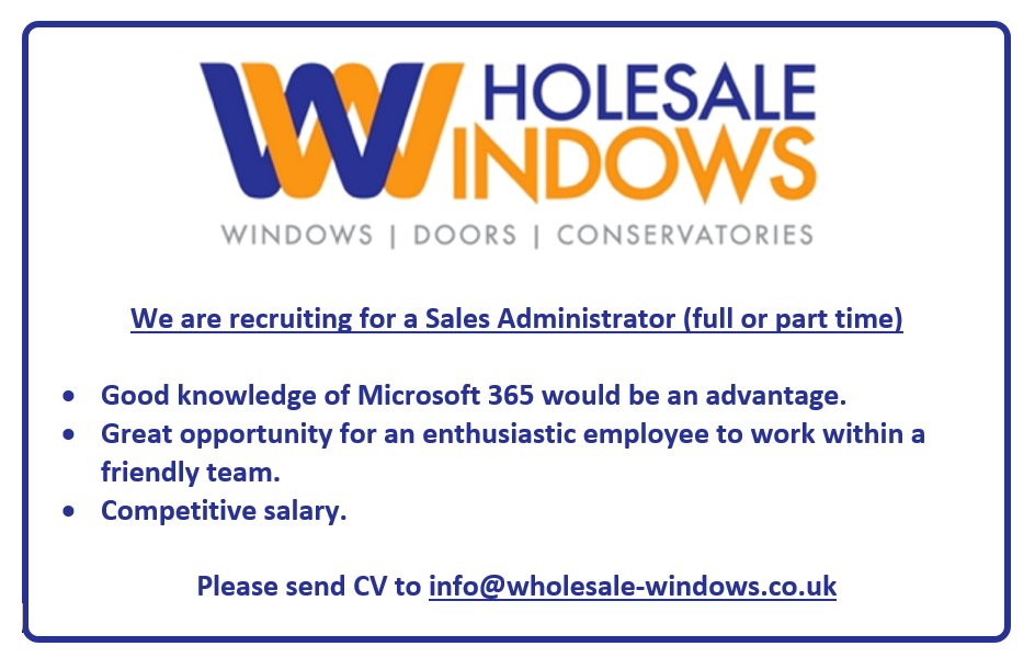 Wholesale_PVC's tweet photo. We are recruiting for a Sales Administrator! #jobs #hiring #jobvacancies #ukjobs #wirraljobs #chesterjobs https://t.co/v2HRfuKjsn
