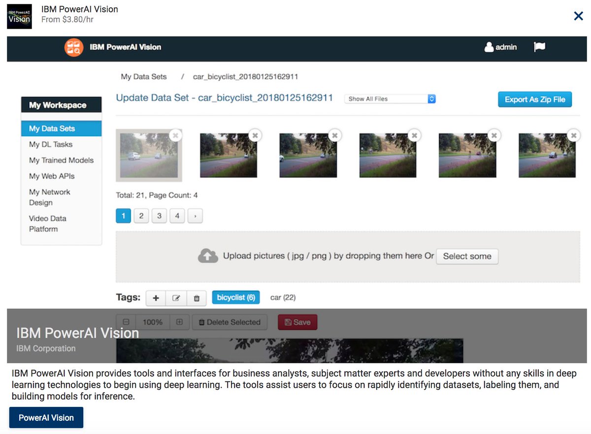 schitiveli's tweet image. Wait is over! Introducing IBM PowerAI Vision as a Service #PowerAI #NIMBIX #IBM. Image Analysts with no deep leaning skills can click through streamlined process to label, train and deploy  #deeplearning models  #Computervision platform.jarvice.com  (search "PowerAI Vision")