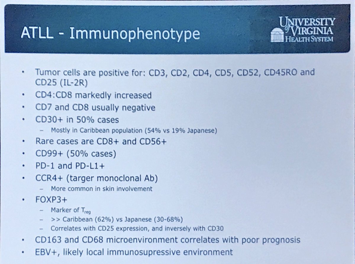 FungMaxwell's tweet photo. HTLV-1 positive serology alone is suggestive but not diagnostic of adult T cell leukemia/lymphoma; viral integration studies not available in the US. Dr.Gru. #ISDPSanDiego #ISDP2018 #dermpath #hemepath #mogamulizumab #CCR4 #AAD18 https://t.co/Gl6p1J5RhF