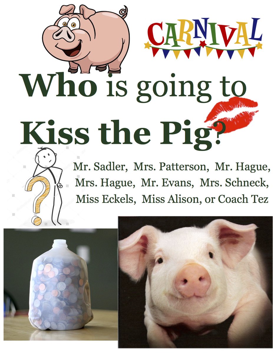 Who is going to KISS THE PIG at the Science Carnival? Over the next two weeks, you can bring in $$ to the office at DCMC; and place it in the jug of the person you want to see kiss the Pig at the Science Carnival on March 8th from 5:30-7pm. The jug with the most money will win!