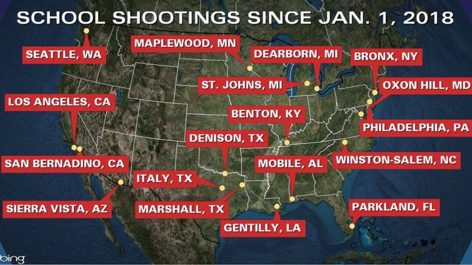coach_burton_'s tweet photo. School Shootings since January 1st of this year... Let us pray! #safeandsecureschools https://t.co/TRrnqo1izO