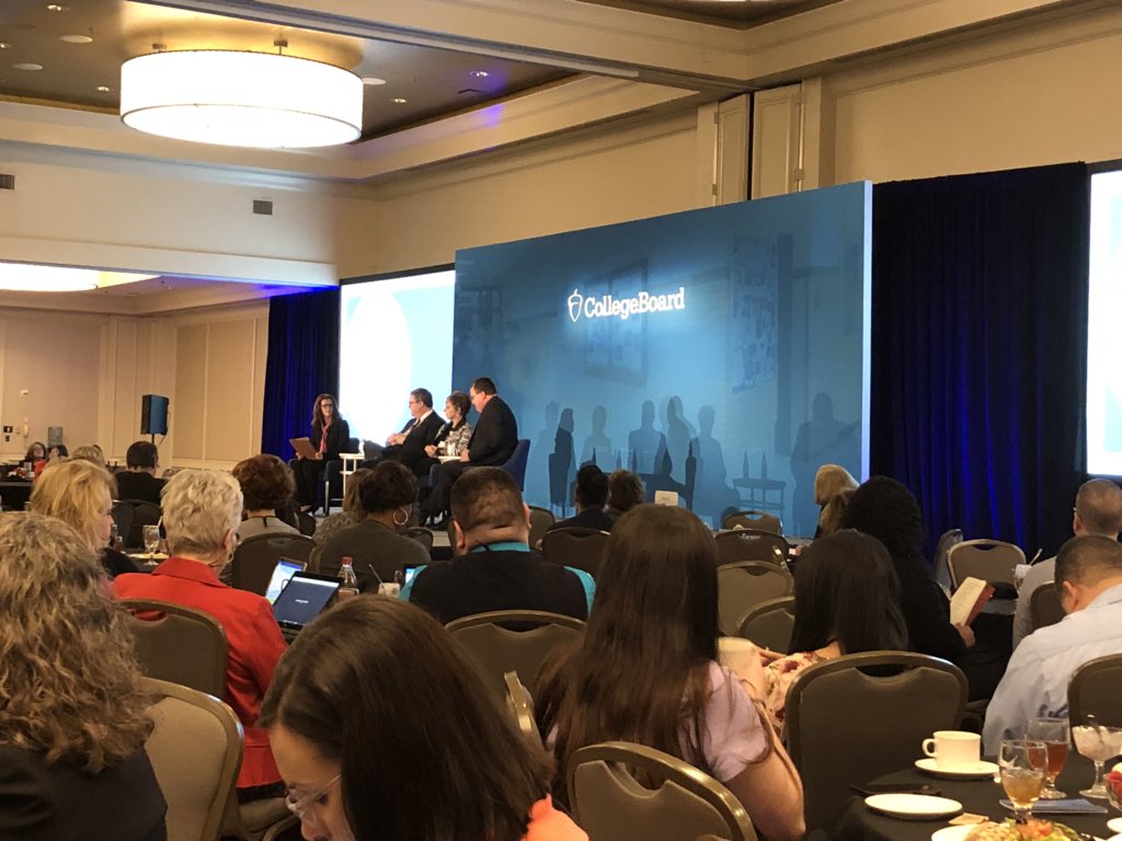 DHSCounsDept's tweet photo. Listening to a panel discussion at @CB_Forums on current issues and trends in college admissions. Average debt for college graduates (undergrad) is $28,000. We intend to provide programs, resources, and services to help students minimize that. #ForumSW https://t.co/4i6hMpVMNS