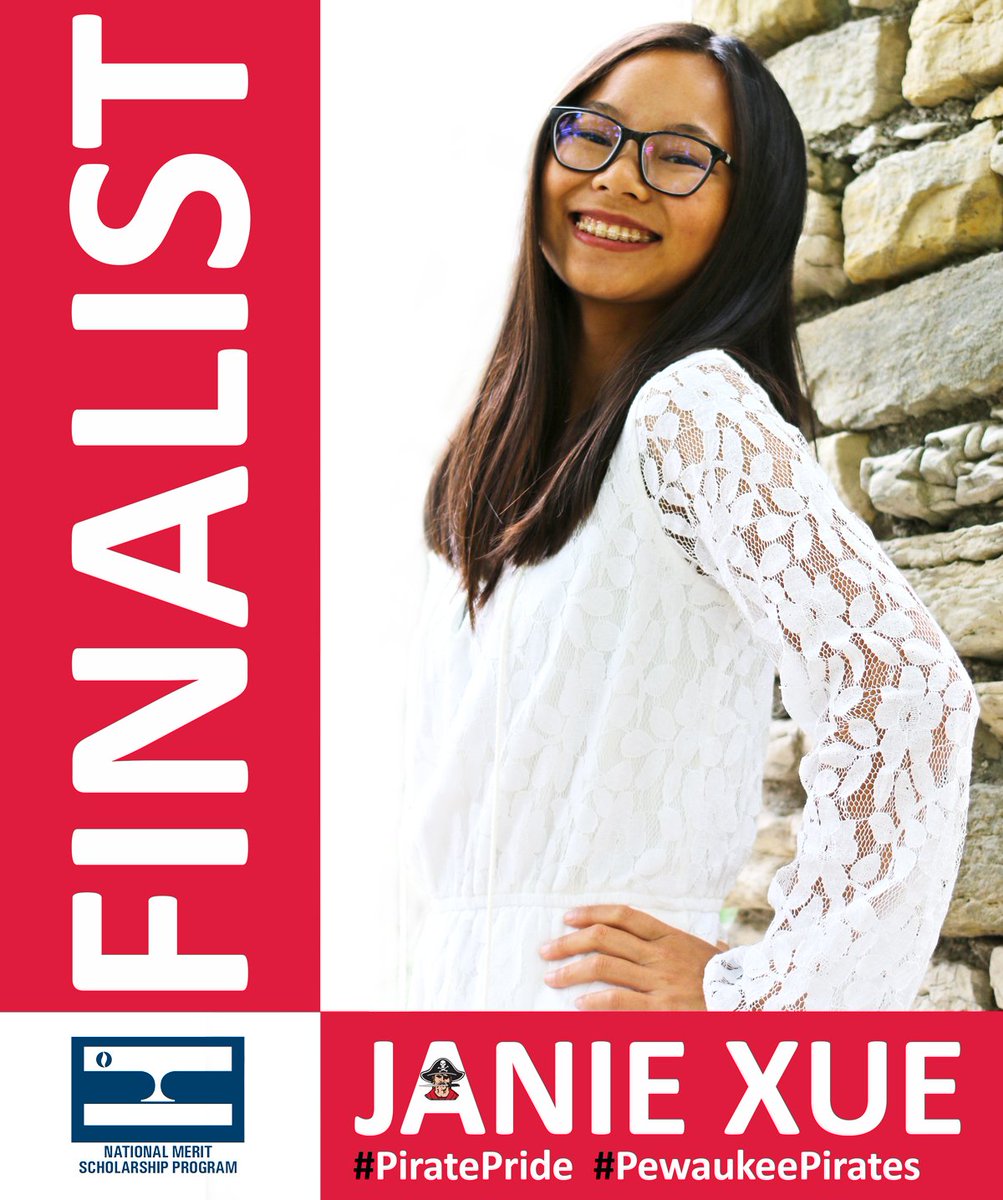 Horizon_Elem's tweet photo. The @PewaukeeSD &amp; @PewaukeeHS are proud to announce senior @janie_xue has advanced to Finalist standing in the 2018 National Merit Scholarship Program. Out of 1.6 million entrants, Janie is one of the TOP 15,000 NATIONWIDE! Congrats, Janie! #PewaukeePirates #PiratePride https://t.co/oNnW5gLJY3