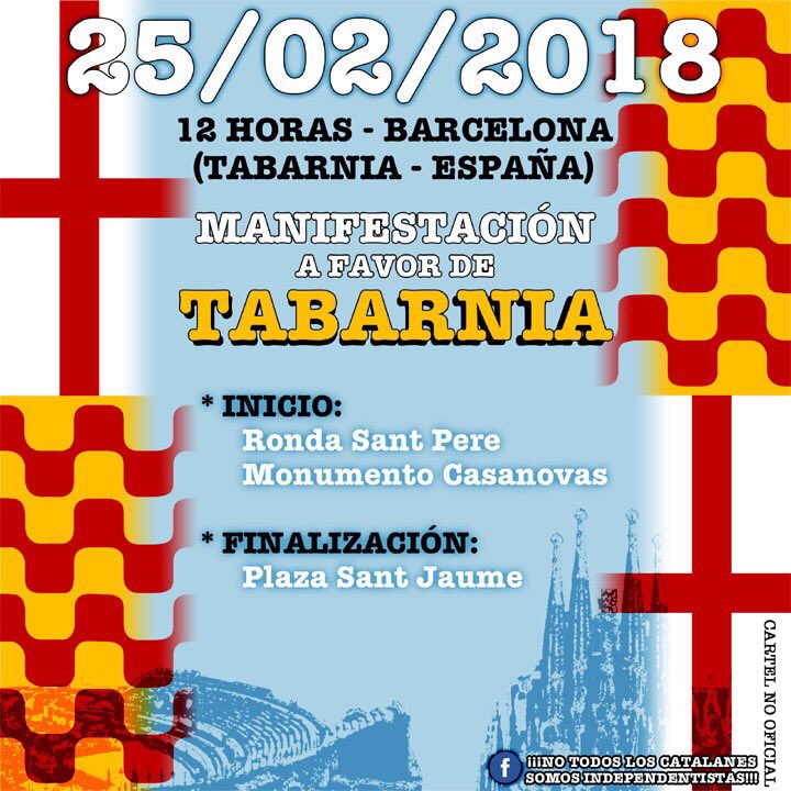 62Bigben's tweet image. El 25 de Febrero Tabarnia dice ÑO youtu.be/e9a-tz4JrFE via @YouTube
Come to the Tabarnia Demonstration! Save Catalonia! Save Spain!#Barcelona #BCNVIAFORA #cataluñasilenciada