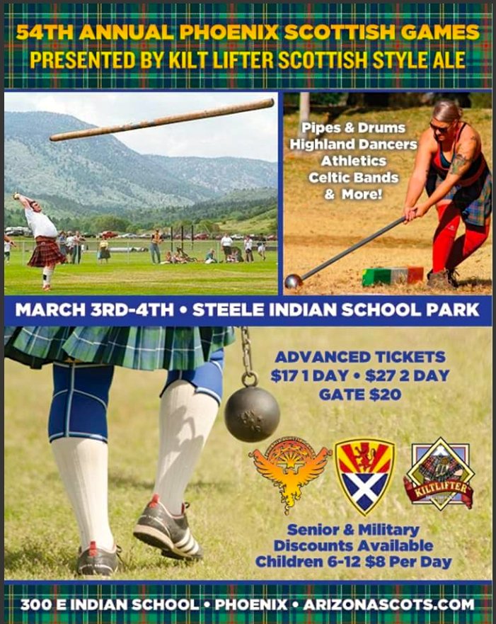 54th Annual Phoenix Scottish Games. March 3 &amp; 4, 2018. The Curries are Coming! ArizonaScots.com #CaledonianSocietyofArizona #PhoenixScottishGames