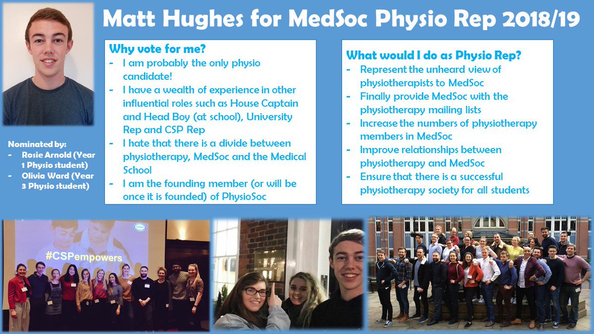 Elections for <a href="/BhamMedSoc/">Birmingham MedSoc</a> begin soon and it will be great to be able to represent the physios <a href="/unibirmingham/">Uni of Birmingham</a> on the MedSoc committee for the first time in recent years!
