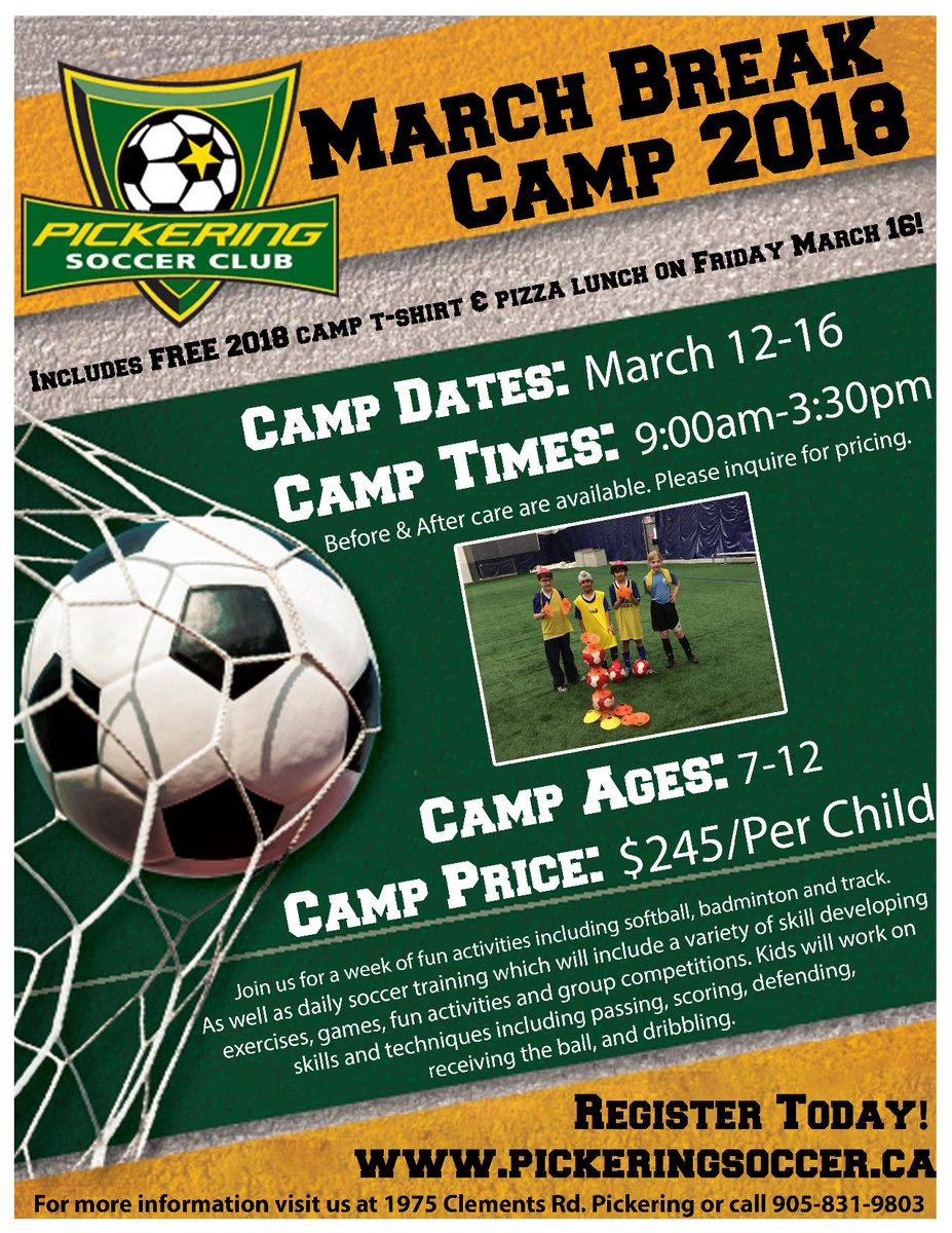PickeringFC's tweet photo. March Break Soccer Camp 2018! 
Register Today at https://t.co/nwgt4N1azq https://t.co/ooBkZaUAQN