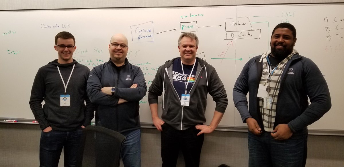 KognitivSpark's tweet photo. We've had an amazing time at the Mixed Reality/AI hackfest in Redmond!

A special thanks to our Microsoft mentors @activenick and @davidcoppet for such a fun week of knowledge sharing and geeking out with us.

#HoloHackIt #MixedReality #MicrosoftLife 

@ryangroom @HoloLens https://t.co/7BoAFYbWvy