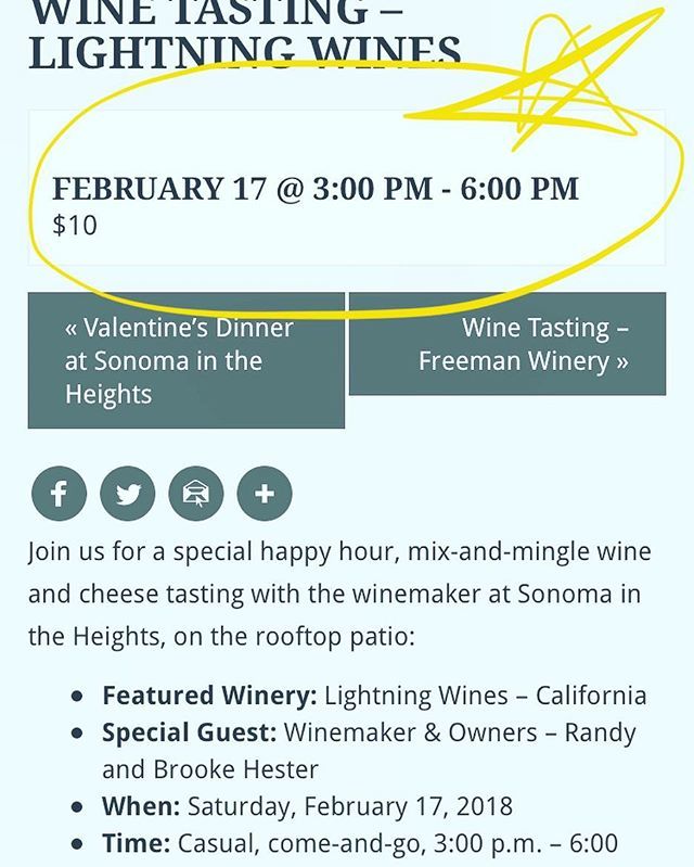 LightningWines's tweet photo. Houston! 🍷⚡️Come see us on Saturday at @sonomahouston 🍷⚡️ $10 for a flight of four wines and stimulating conversation with Mr. and Mrs.
____
#imetrandy #lightningwines #texaforniastyle #grenachelove #htown https://t.co/wgyF786UtM https://t.co/QnEVr1XETo