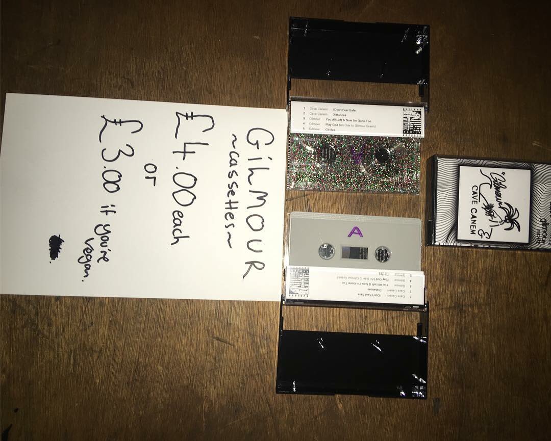 Cave canem x Gilmour split tapes available now. Pick one up a show or from @nuclearfamrecs