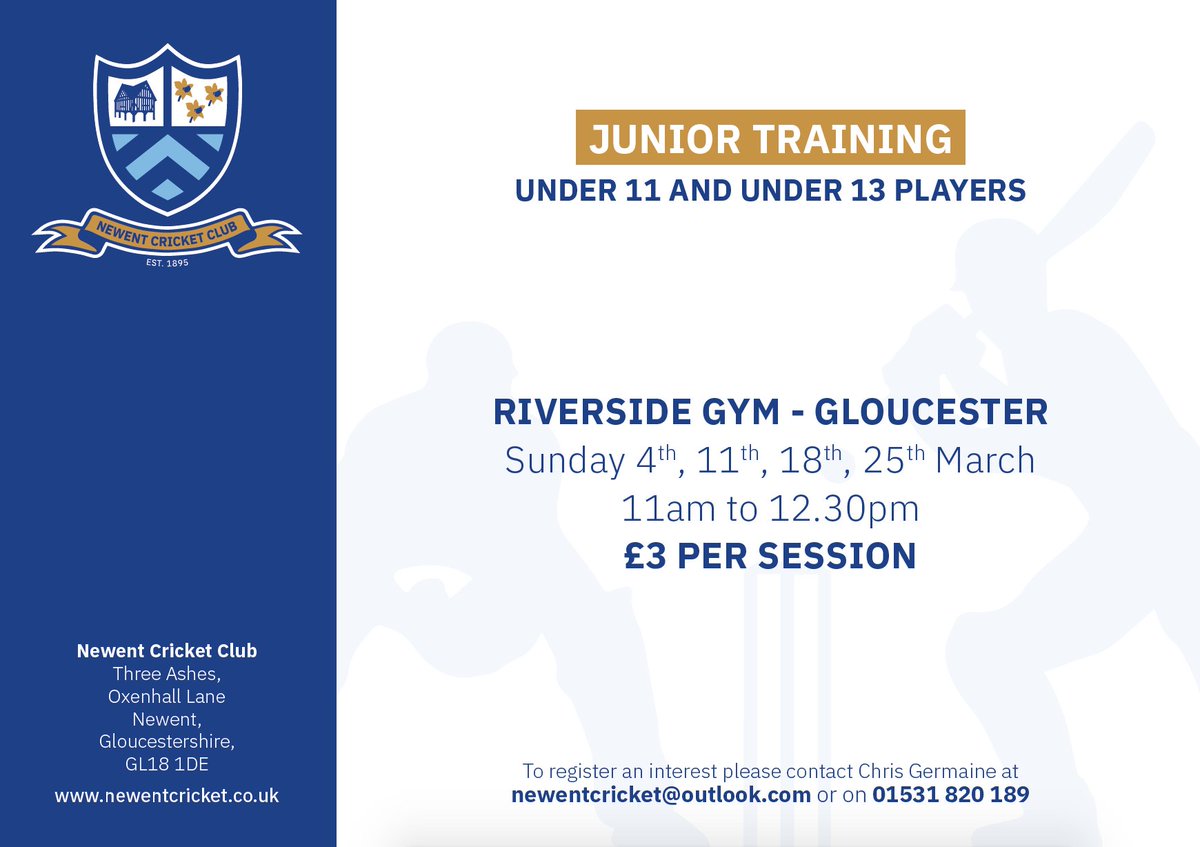 Junior training starts @RiversideGlos on Sunday 4 March 11.00 to 12.30pm. New and existing members welcome. Get in touch for more information
