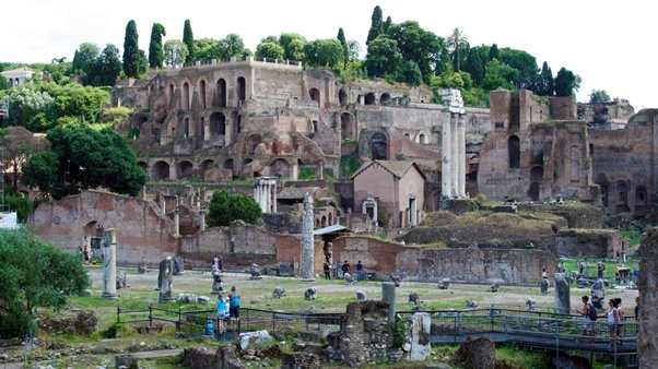 In 1857, while excavating ruins on the Palatine Hill in Rome, researchers stumbled across the ruin of a Paedagogium, an old school building for training imperial page boys. The school had been walled up sometime in the 3rd century to support constructions above it.