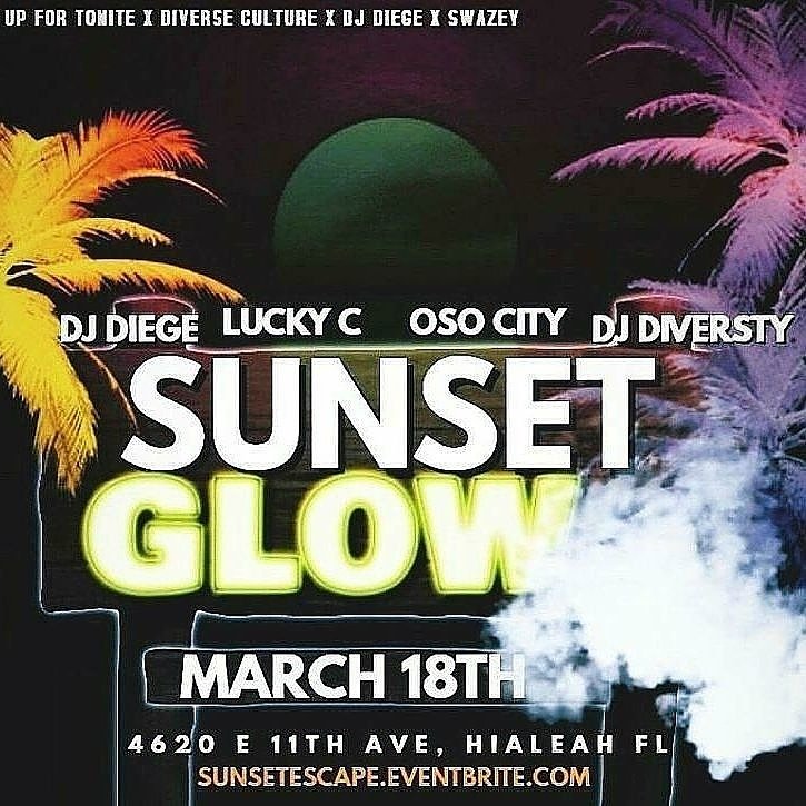 Jcypheer's tweet photo. #SUNSETGLOW
#SunsetEscape
March 18th
10pm-3am
Spring Break 2018 | All You Can Drink🍹RUM PUNCH 🥂
1 Free Shot upon entry ‼️‼️
Glow Accessories Provided
Hookahs Will Also Be Available 💨
FOR EARLY BIRDS SALES AND TICKET PRICES VISIT https://t.co/PHJnYlDhqN https://t.co/Mx628jzrM6