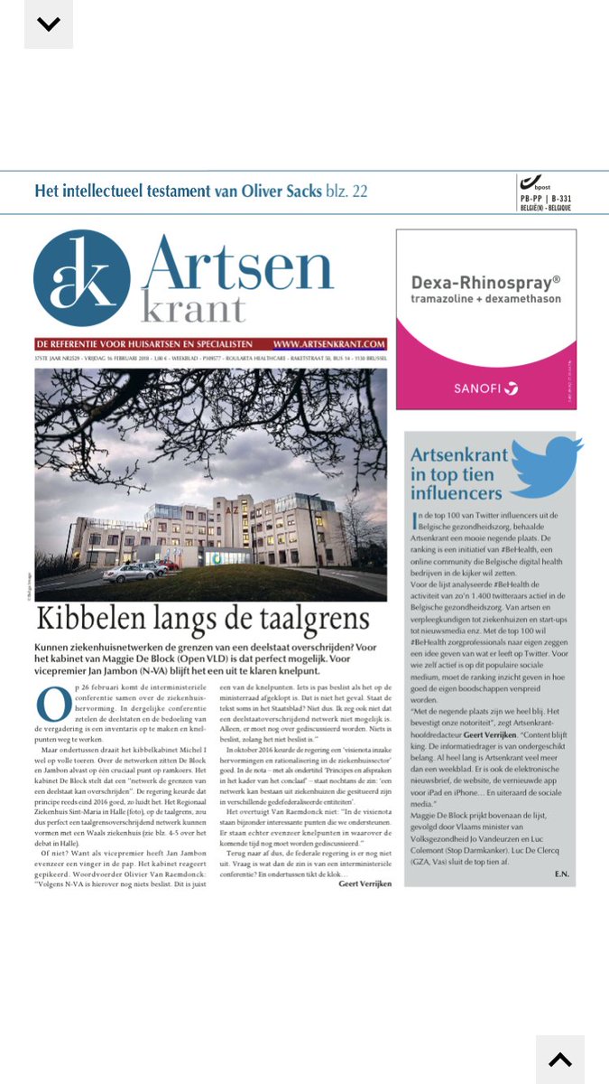 daveallegaert's tweet photo. De top 10 influencers uit de Belgische gezondheidszorg op de cover van @aktweetsbe @DigitalHealthBE 
Toont het toenemend belang aan van #twitter bij #netwerken #kennisdelen #opinie https://t.co/YV6cerYo2L