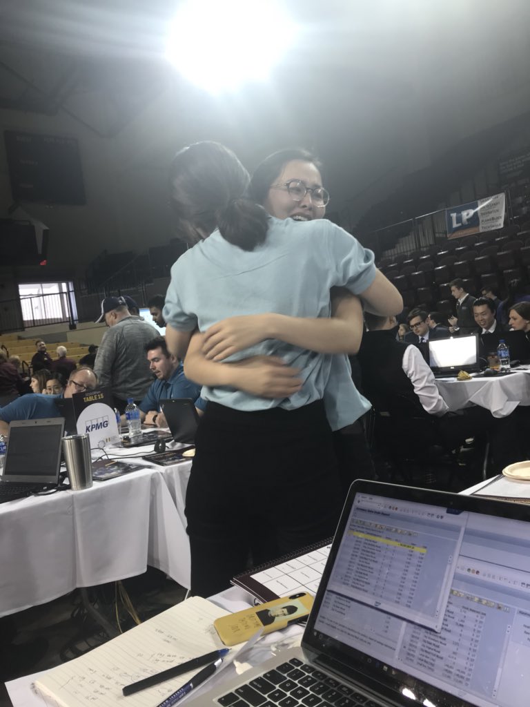 Paraf1cj's tweet photo. Pure happiness as team SAGE ends game 1 in first place in their flight!! Ready to take the championship in game 2 #cmuERPsim2018 #cmucba #TeamSAGE https://t.co/3Onfj2T40K