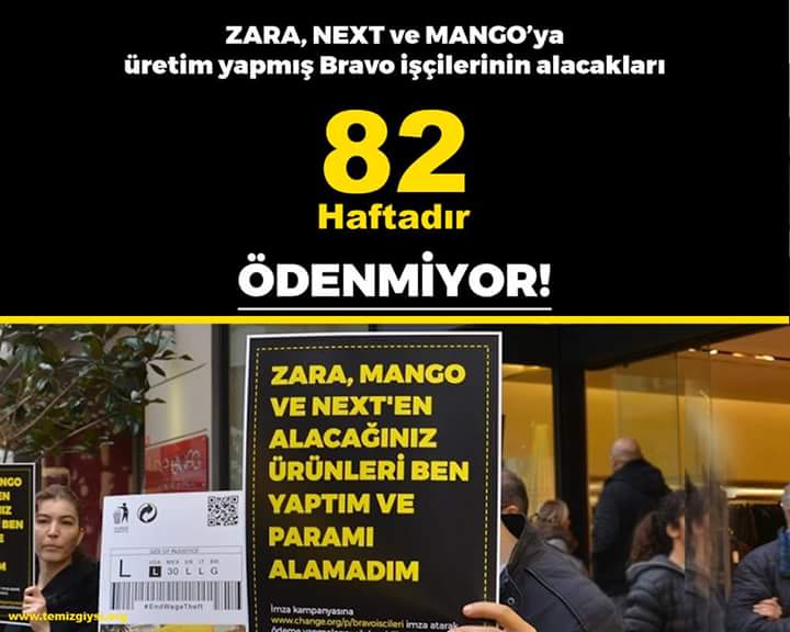 diskgidais's tweet photo. #Zara ve #Mango'ya üretim yapmış Bravo işçilerinin alacakları ödenmiyor. İşçiler sömürülüyor, #tekeller devleşiyor! https://t.co/lkna8zqQIK