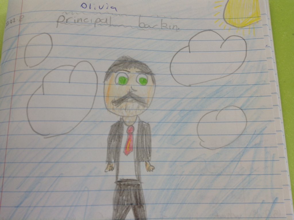 mcleodteach77's tweet image. My drawing of principal Barkin #chapterchats yr3/4