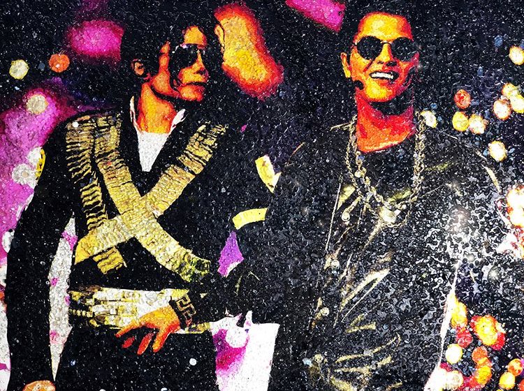 SpookyMagoo's tweet photo. Take a look at this @BrunoMars ... I think you’ll like it! ! #Repost @theprettyartist
・・・
broken glass piece I did of Bruno and Michael! zoom in for details and tell me what you think 🤗🤗 #brunomars #mj #michael #jackson #theprettyartist #art #new https://t.co/tQnGgo8Wtf