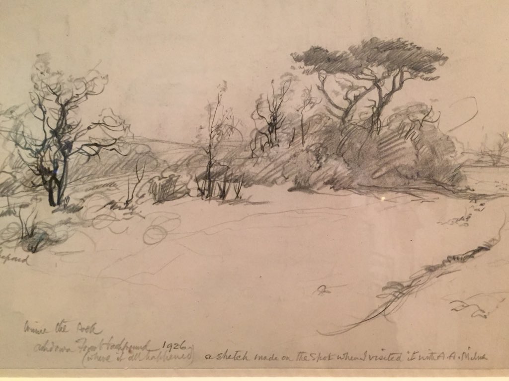 artofthewake's tweet photo. I was at the most wonderful exhibition in the @V_and_A in London today. Winnie the Pooh, drawings by Shepherd and photos of little Christopher Robin. I discovered Milne’s books when I was 30 and Joyce’s FW 10 years later. #samehumour https://t.co/bex1HUb1nm