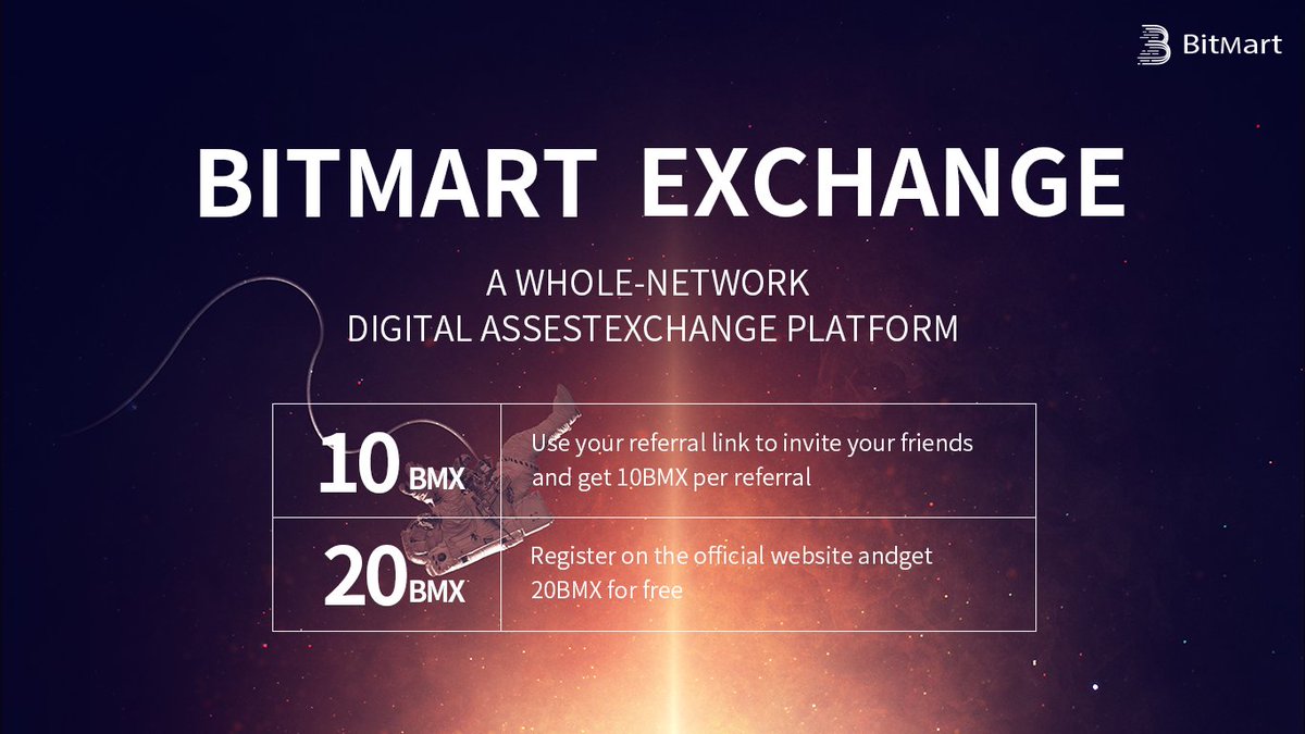 BitMart New Round of Promotion is live!!!!🔥🔥 Follow and Retweet this Twitter and Register an Account on bitmart.com . Then get FREE 20 BMX for joining our telegram t.me/BitMartExchange . For more FREE BMX, check telegram pinned message.