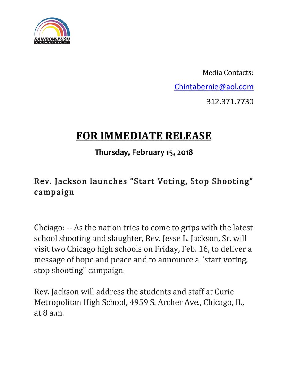 RPCoalition's tweet image. MEDIA ALERT! TOMORROW @RevJJackson launches #StartVoting #StopShooting Campaign at Curie HS at 8amC &amp;amp; Gwendolyn Brooks Preparatory 10amC #StopTheViolence #SaveTheChildren Media Contacts:
Chintabernie@aol.com
312.371.7730