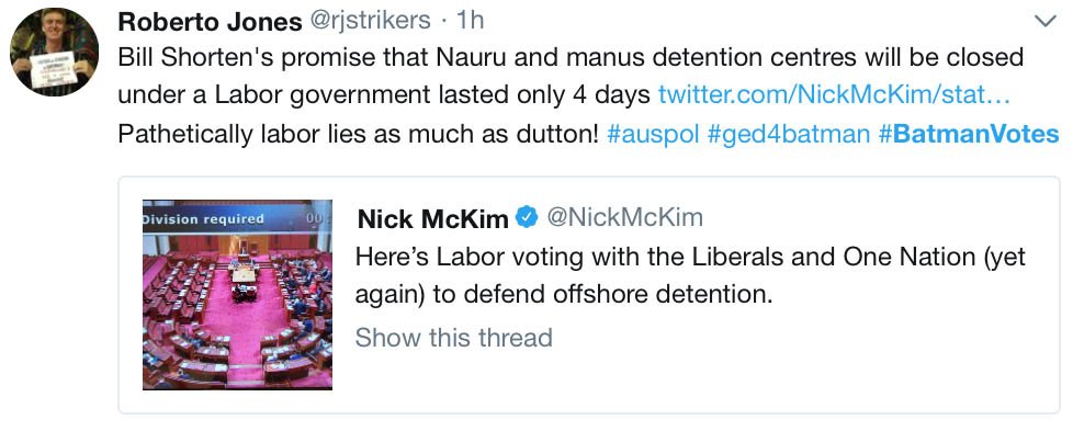 ActionHiggins's tweet photo. @Alex4Batman @alexbhathal Such a shame that @billshortenmp hasn't got the courage of his "promise" about closing #manus and #nauru where little kids are shut up in indefinite detention and one of them is so suicidal a judge has ordered her be taken to Australia. #BringThemHere #BatmanVotes #Alex4Batman https://t.co/VsIGvZMVHK