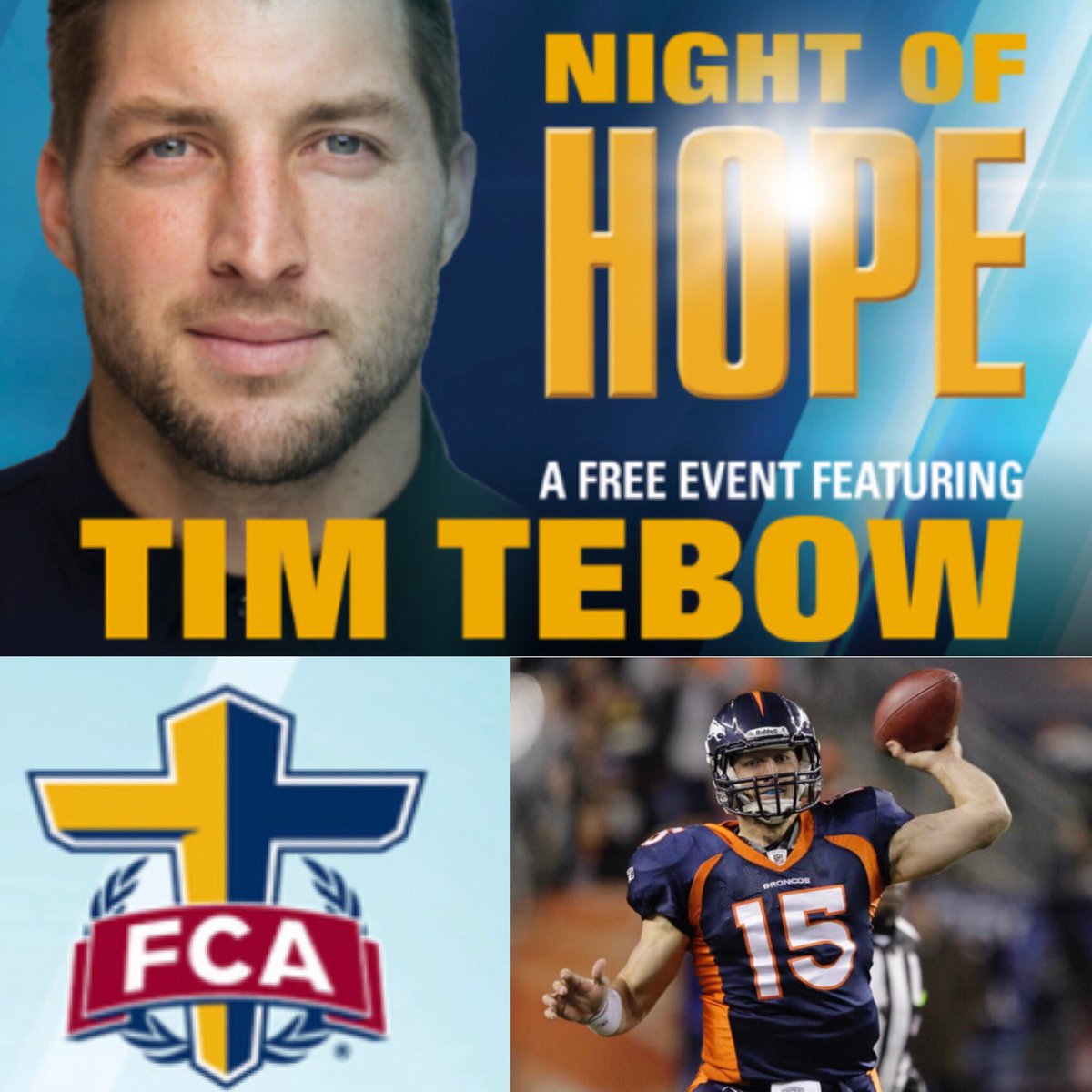 BullTodaro97's tweet photo. Just went to see Tim Tebow speak at an FCA event in Fort Wayne. One of the best speakers I have ever heard! Very impactful message.@goshenFCA #fcatebow #FCA https://t.co/MJHlwdrxo9