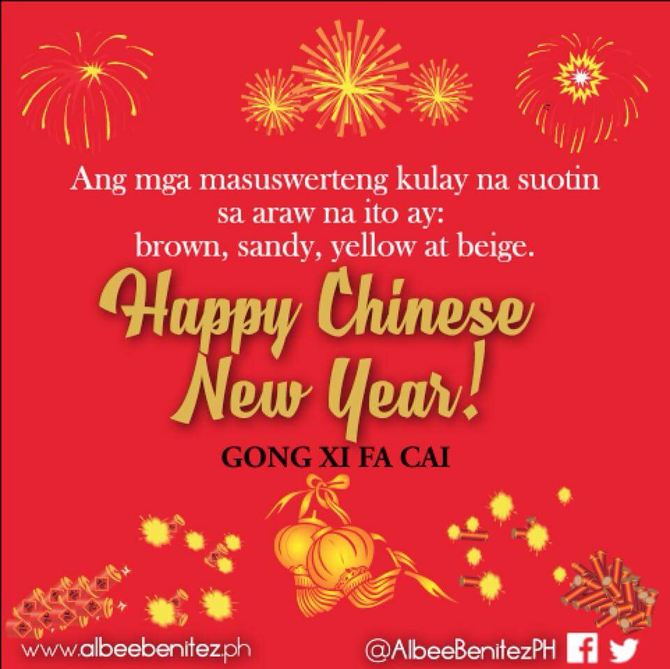 AlbeeBenitezPH's tweet photo. Suotin na ang mga maswerteng kulay sa araw na ito!
Pero tandaan, huwag iasa ang tagumpay natin sa kulay. Sa sipag, determinasyon at kabutihan ng loob, ang mga pangarap ay abot-kamay. ππ½
.
.
#ChineseNewYear #chinesenewyear2018 #FengShui #albeebenitez #repalbeebenitez https://t.co/sIdyLE417u