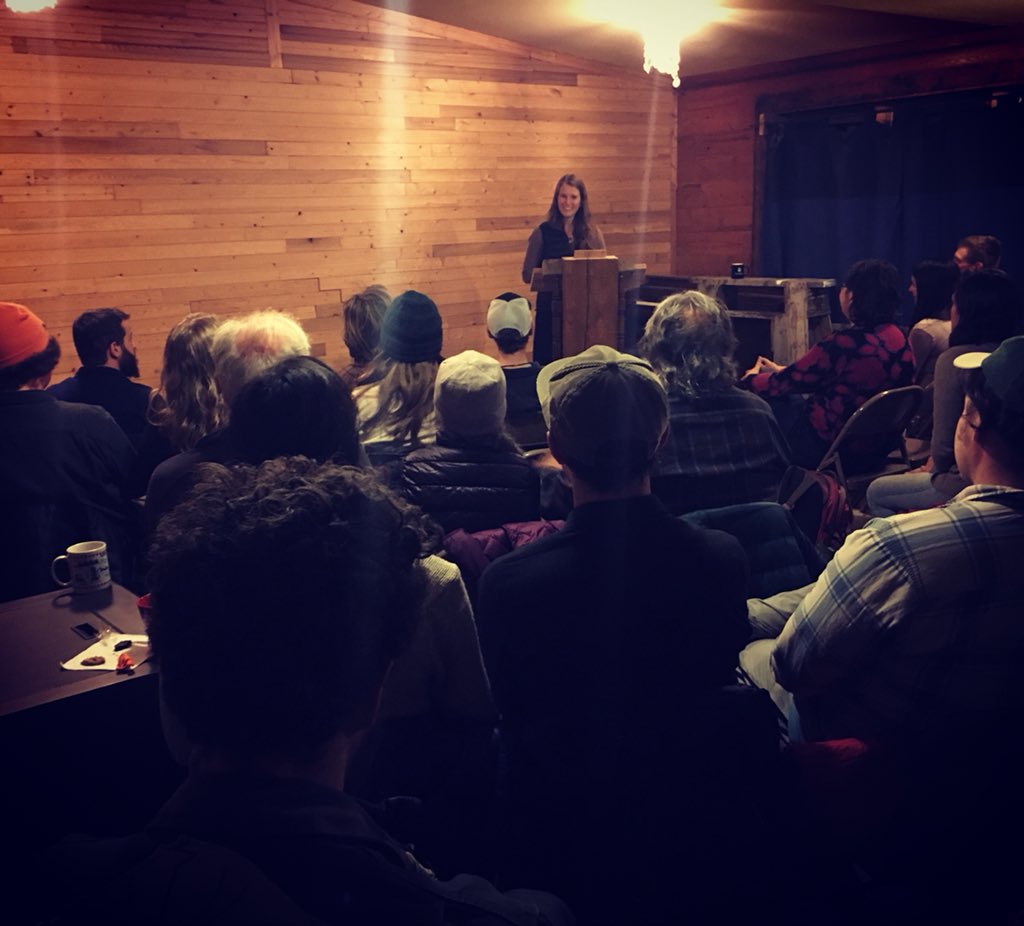 CamasMag's tweet photo. Rachel Dickson reading to a packed house at Wild Mercy tonight. Her first reading ever and she blew us away. #wildmercy #camasmagazine https://t.co/msYVgtDOvj