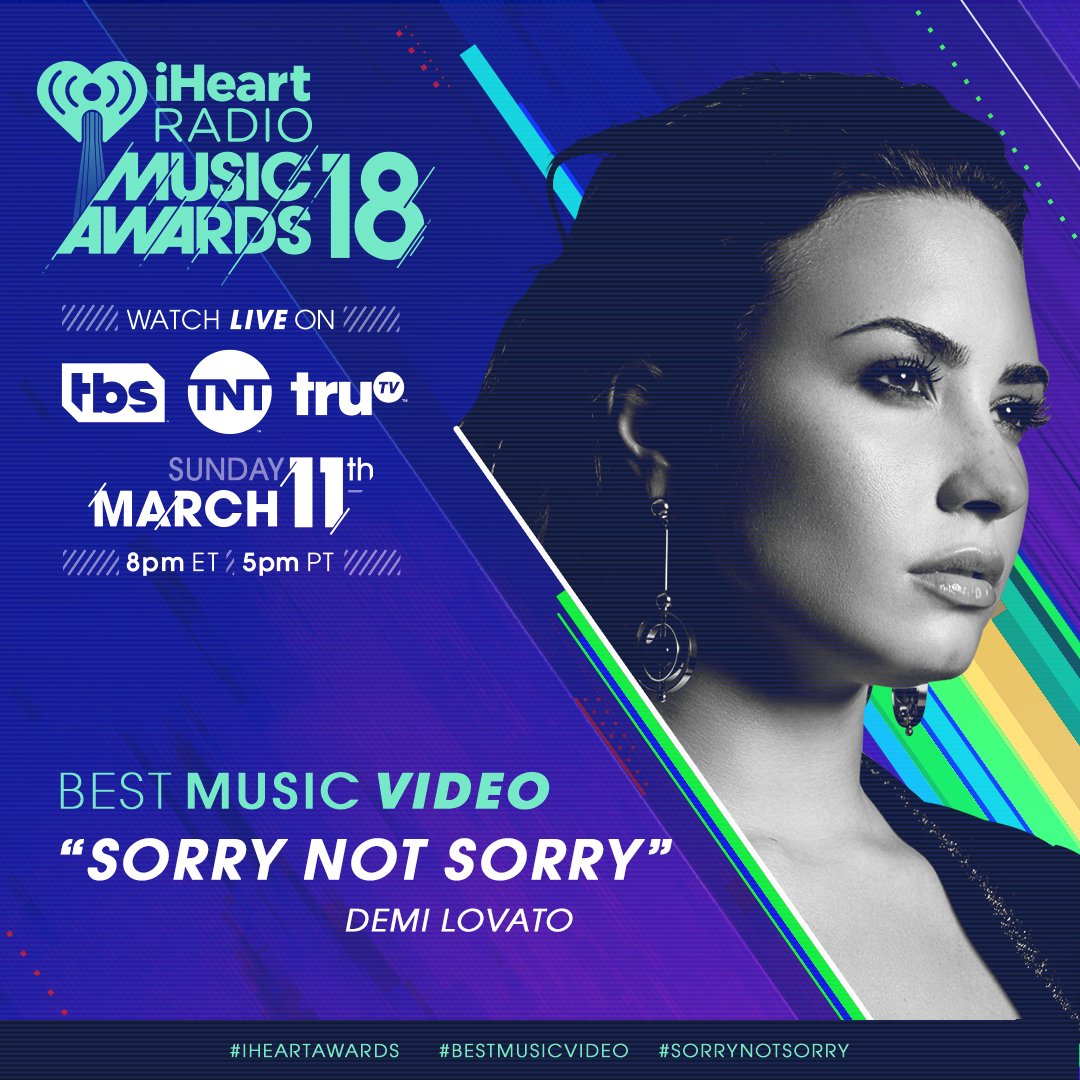 iHeartRadio's tweet photo. The top 5 for #BestMusicVideo is SO CLOSE. 

RT to vote for @ddlovato's #SorryNotSorry! 💖 #iHeartAwards https://t.co/PPYuB2WMjk