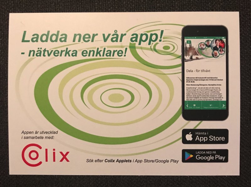 colixsystems's tweet photo. Premiär på frukostmöte i morse för @ExpansivaVaxjo nya app på vår plattform #colixapplets Brainstorming kring delningsekonomi med 200 pers med formulär och liveflöde i appen. #digitalkommunikation https://t.co/L0hteVIn59