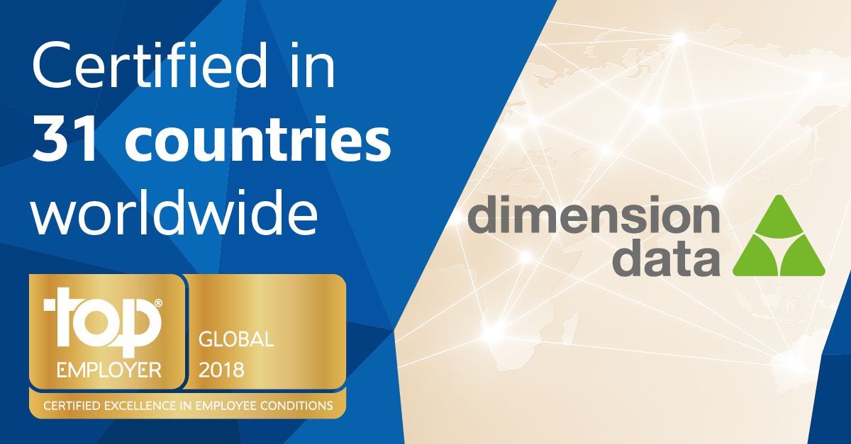topemployer's tweet photo. Congratulations! Dimension Data is part of an exclusive group of the world's best employers with their Top Employer Global 2018 certification. @DimensionData #TECD18 https://t.co/PkyEbHHgK1