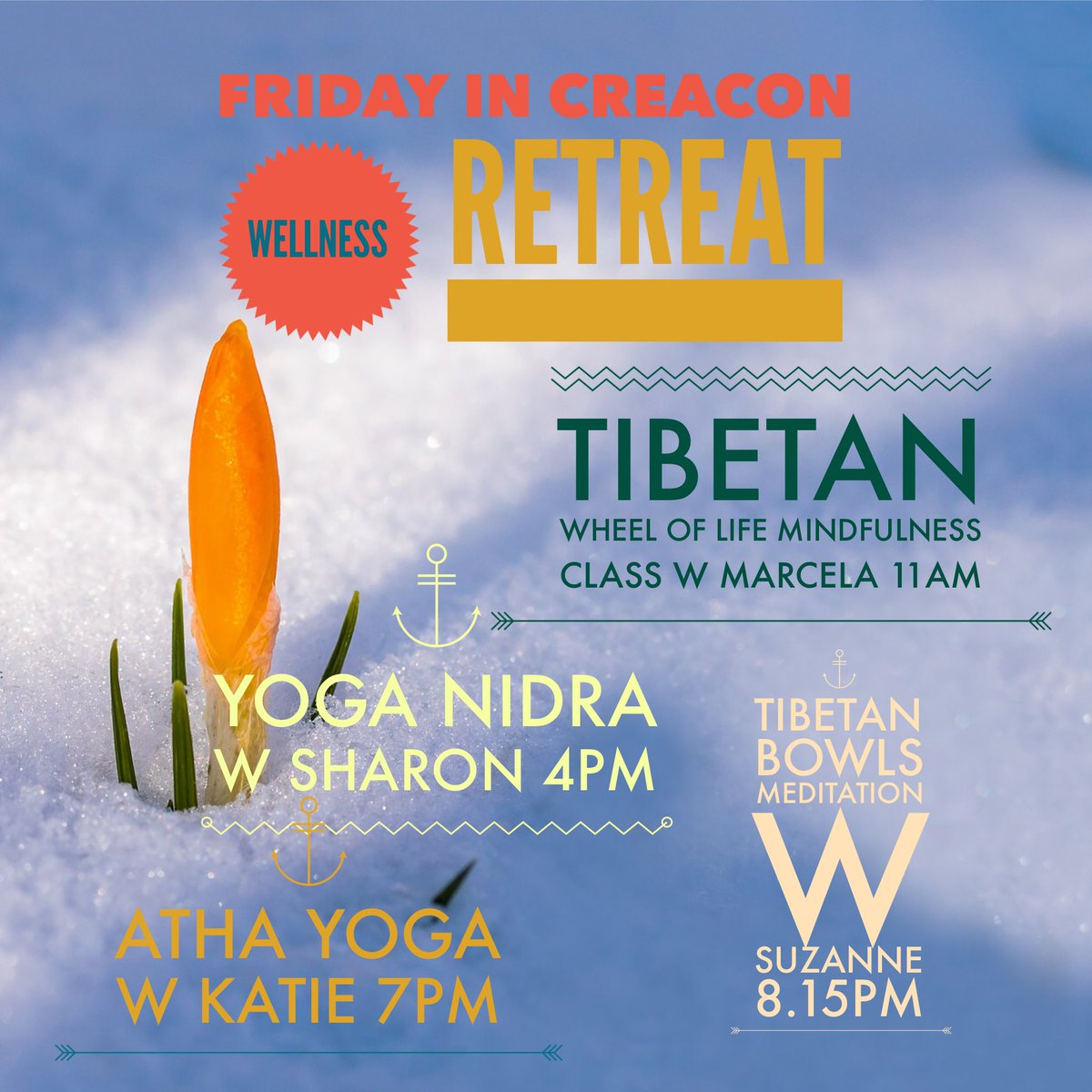 Creaconlodge's tweet photo. Friday’s Schedule of events: #TibetanWheelofLifeClass w Marcela 11am, #YogaNidra w Sharon 4pm, #AthaYoga w Katie 7pm, #TibetanBowlsMeditation w Suzanne 8.15pm! Enjoy the rest of you day! https://t.co/Lo2xRm0xXl