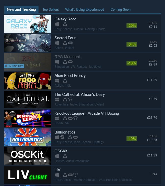 SkywardDigital's tweet photo. Exciting to see #RPGMerchant on Steam's "New and trending" page on the VR section! #indiedev #gamedev #madewithunity #vr #oculusrift #htcvive https://t.co/bGG6b4hiBQ