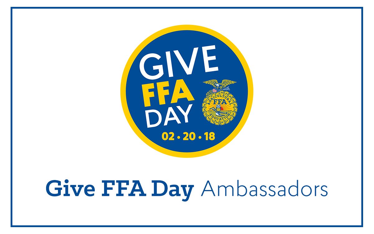 Be a #GiveFFADay ambassador!

» Share, Share Share!
» Create a Facebook fundraiser
» Tell your FFA story! 

Details: ffanewhorizons.org/give-ffa-day-a…