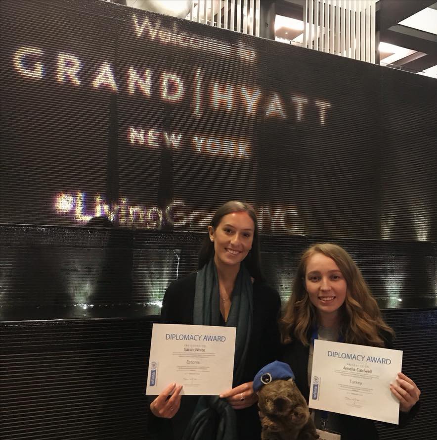 BondUniversity's tweet photo. We can’t wait to welcome home our #BondIR #WIMUN2018 team from New York this week! Shinae Haidley & Sarah White delivered an opening address to the Conference hosted at the UN HQ, and Sarah White & Amelia Caldwell also received Diplomacy Awards for their efforts. Congratulations! https://t.co/5IKYZSMKbp