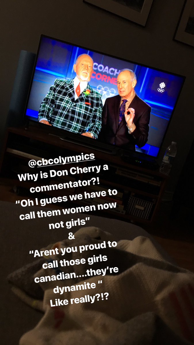 TaylorSmith_G's tweet photo. Disgusted with comments from Don Cherry tonight as I watch the olympic coverage on @CBCOlympics    Truly disappointing comments made about the women representing team canada in hockey... https://t.co/G3fiMRfEZh