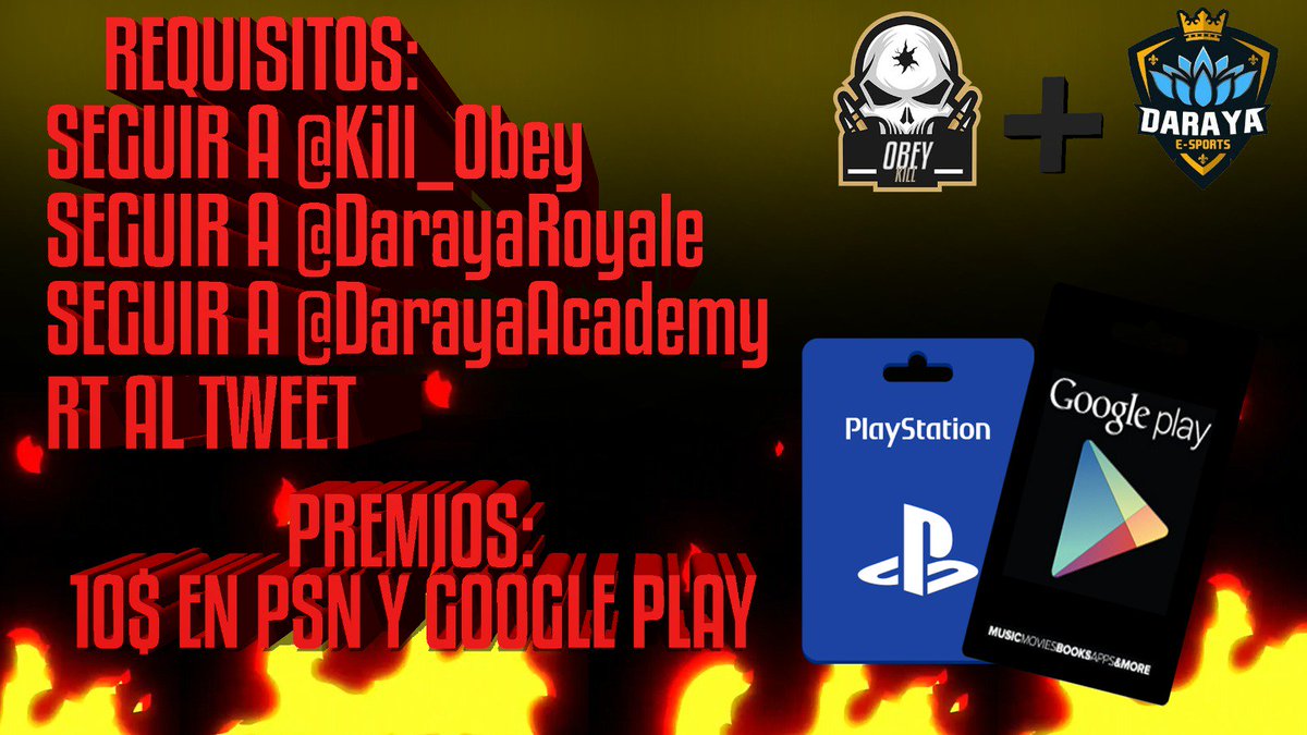 LotosAzules's tweet photo. 🎉¡SORTEO!🎉
Os traemos un sorteo de 10€ en PSN y otros 10€ en Google Play!

Pero... ¿Cómo se participa? 🤔

Solo tienes que hacer lo siguiente:
Seguir a @DarayaRoyale
Seguir a @DarayaAcademy 
Seguir a @Kill_Obey 

Y por ultimo, ¡Dar RT al Tweet! 😇

Finaliza el 28/02/18. 💪 https://t.co/7qrcbj1qYh