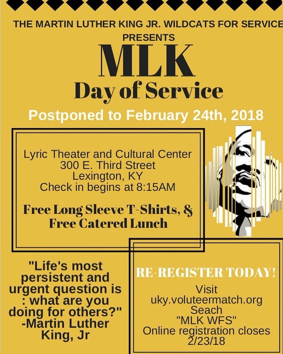 The Day of Service has been postponed until next Saturday Feb.24.2018 Free shirts and breakfast will be provided. Register if you haven't already. 😊
