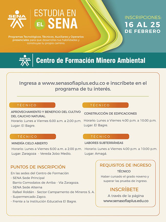 MINERI_SENACFMA's tweet photo. Oferta 2018, Centro de Formacion Minero Ambiental https://t.co/RYhpBr5uiq