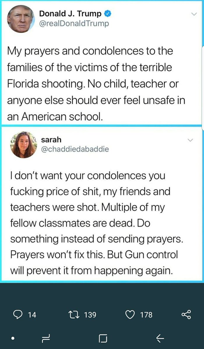 marshall_danica's tweet photo. @realDonaldTrump I agree with @chaddiedabaddie Stop the thoughts and prayers and put some actual GUN CONTROL in place! https://t.co/d35LaE6K3z