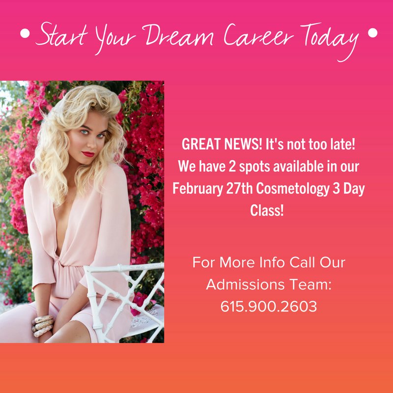 PMTSMboro's tweet photo. It's never too late to live your dreams! Call and book your tour for more info! We want you to be part of our family! #pmtsmboro #pmtsmurfreesboro #cosmetology #february #dreamcareer https://t.co/bH3ieaDaNf
