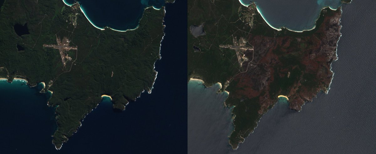 paul_haesler's tweet image. Jervis Bay, 24th June 2017 and 1st December 2017 - before and after bush fires.
 Sentinel 2, normalised reflectance, visible bands.

#sentinel2 #satellite #cloudfree #jervisbay #bushfires