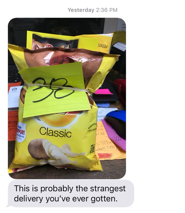Who sent me the chips ?! LMAO .... this is the text I received from my mailman 😹😹😹 https://t.co/6p5Z<a href="/tag/ineverjerry"class="tags"><span>#ineverjerry</span></a>